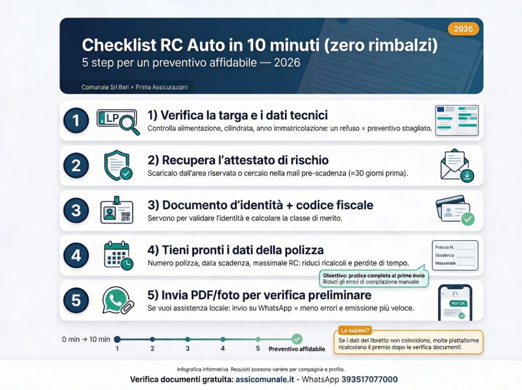 Checklist operativa 1 preventivo RC Auto in 10 minuti (zero rimbalzi)